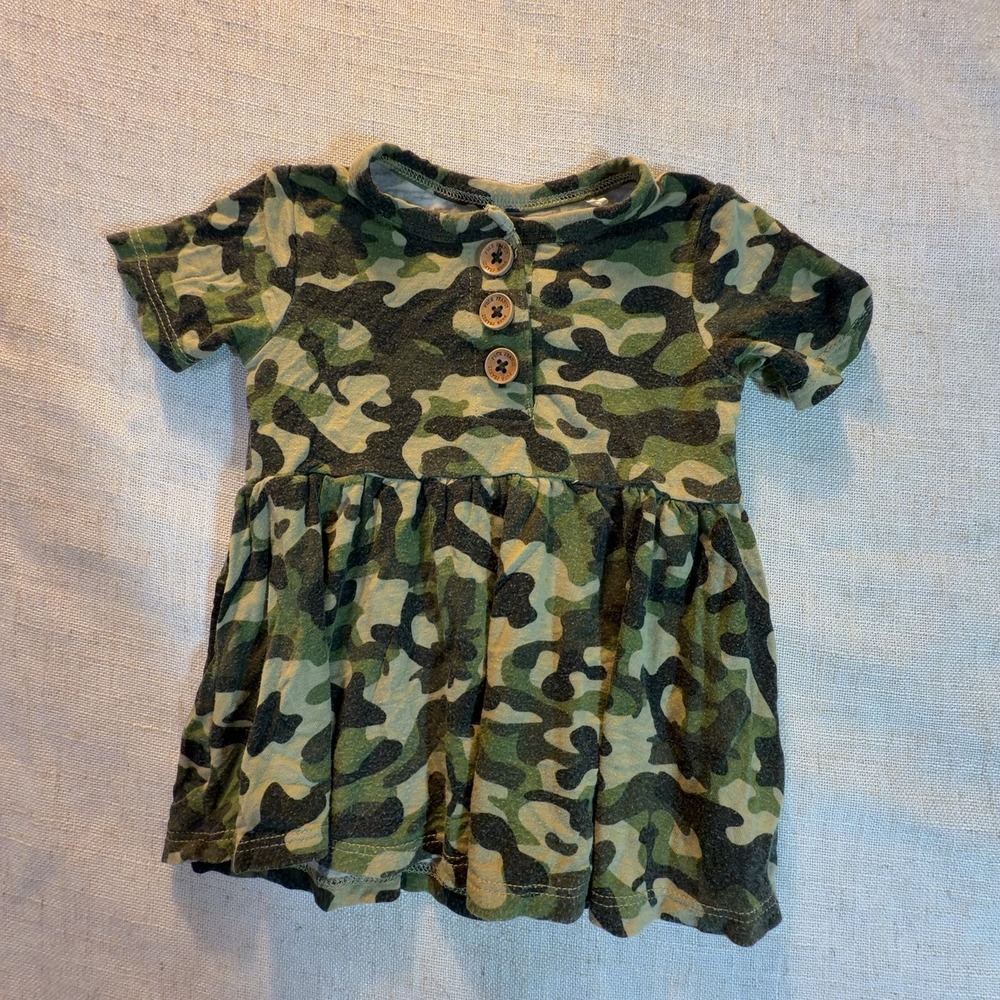 Posh Peanut Short Sleeve Dress Bamboo Camo Print Baby Girls Size 6-12 Months